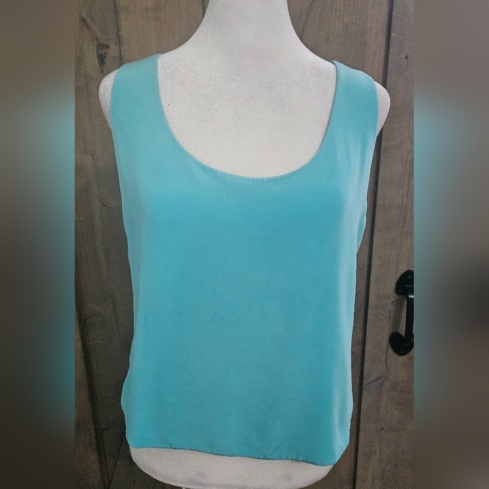 Vintage Sylvia Heisel 100% Silk Aqua Tank Top Size 12 Minimalist - Picture 9 of 12